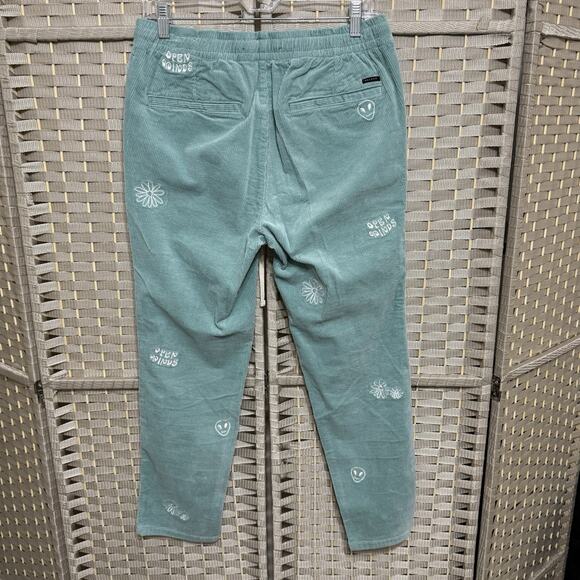 Pacsun ALIEN EMBROIDERED Corduroy Pull On Pants Men’s S Mint Green Slim Fit - Picture 2 of 11